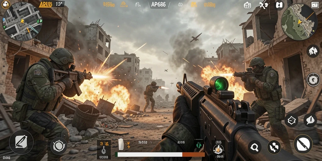 Tangkapan layar gameplay AP686, menampilkan aksi pertempuran seru dalam FPS.