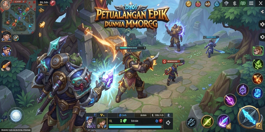 Tampilan gameplay DY01 dengan karakter beraksi dalam pertempuran MMORPG.