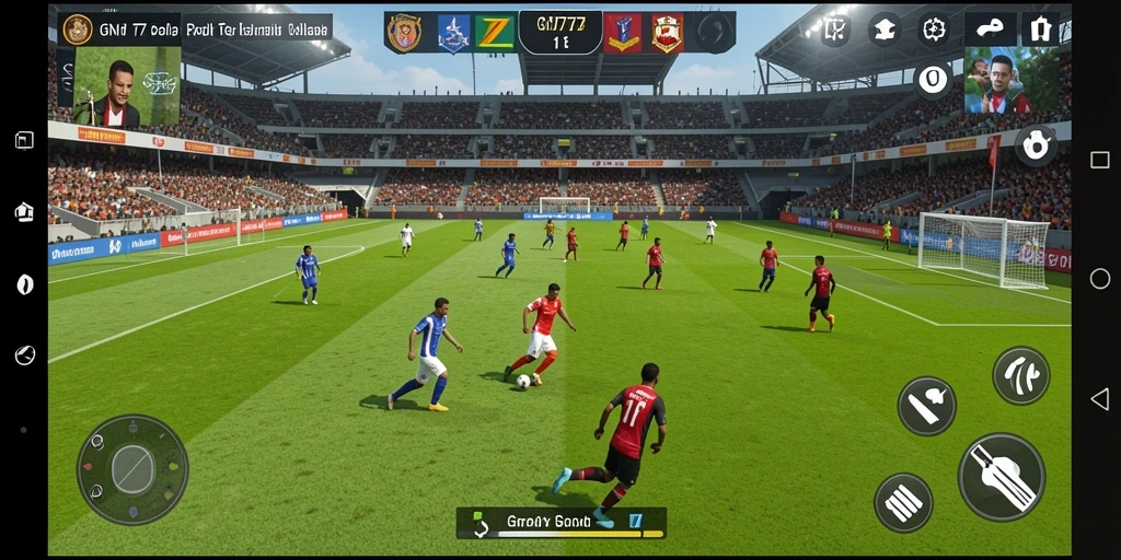 Screenshot gameplay GN777 menampilkan aksi pertandingan sepak bola yang mendebarkan.