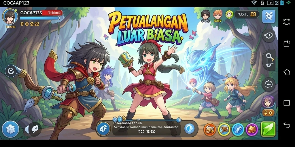 Tampilan dinamis gameplay GOCAP123 dengan karakter anime.