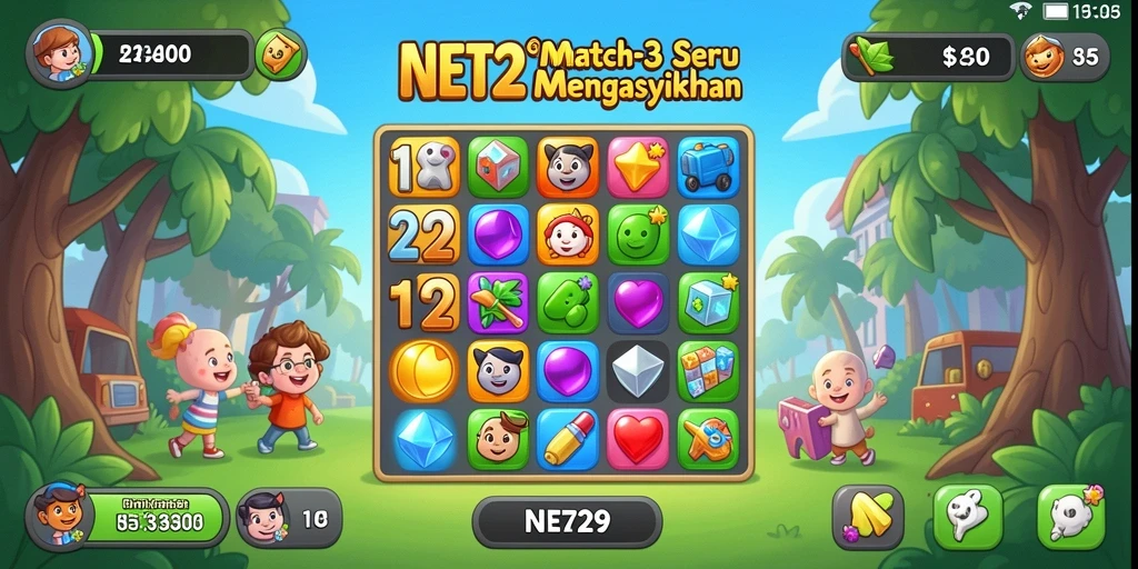 Screenshot NET29 menampilkan gameplay seru dalam tantangan Match-3.