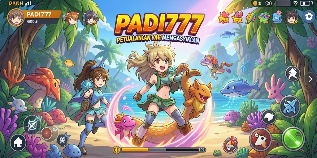Tampilan gameplay PADI777 yang penuh warna dan karakter menarik.