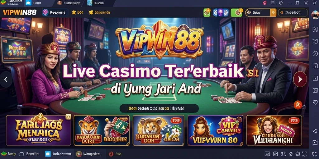 Screenshot utama VIPWIN88 menampilkan dealer profesional dan gameplay Live Casino yang seru.
