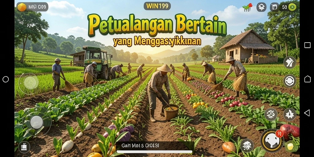 Screenshot gameplay WIN199 yang menunjukkan aktivitas bertani yang menyenangkan.